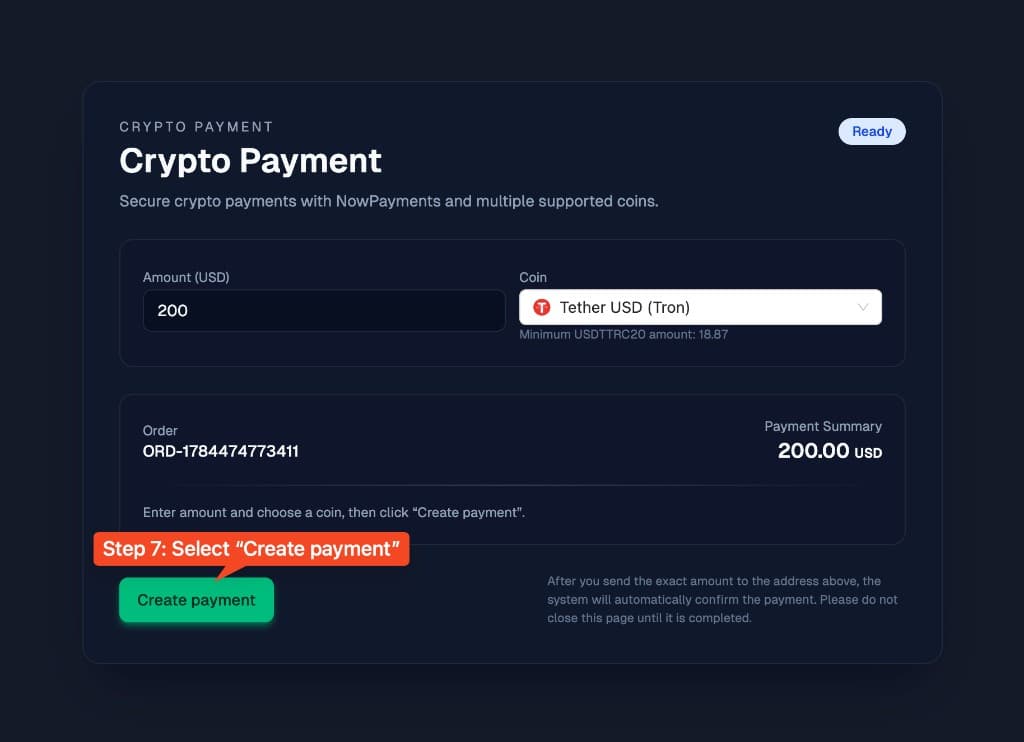 Step 7: click Create payment